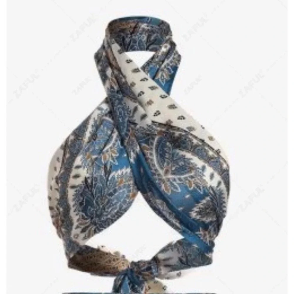 Bohemian Paisley‎ Print Long Scarf Shawl Wrap Women Blue White Gold Boho Chic